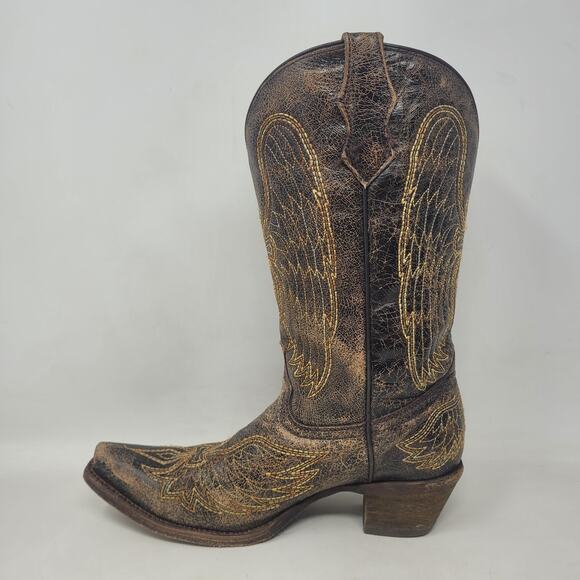 Corral Boots Youth 5 Brown Wing Cross Western Cowboy Leather Snip Toe Rodeo - Picture 8 of 13